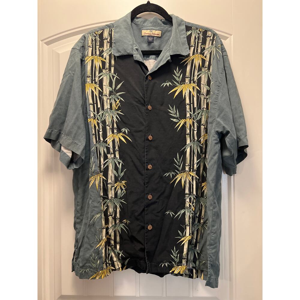 Tommy Bahama Men’s Bamboo 100% Silk Hawaiian Button Front Shirt Size L Blue